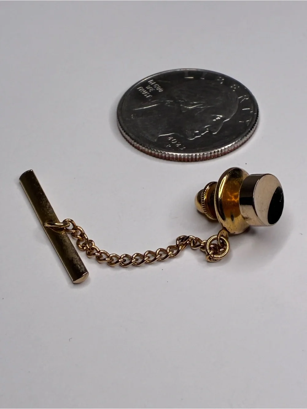 Vintage Gold Toned Round Chain Tie Tack And Gold Colored Pearl Tie Tack Bundle